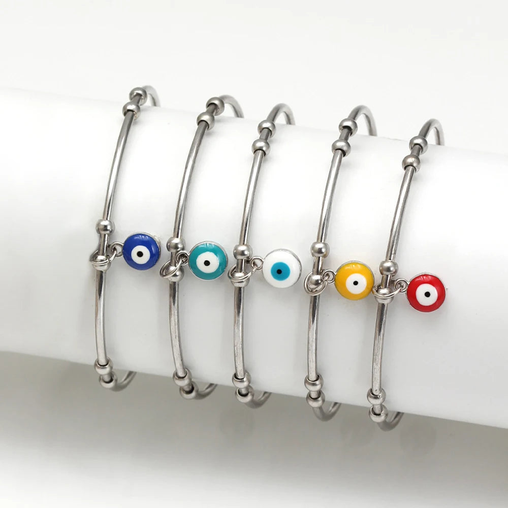 Evil Eye Stainless Steel Open Cuff Bangle