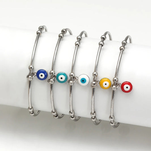 Evil Eye Stainless Steel Open Cuff Bangle