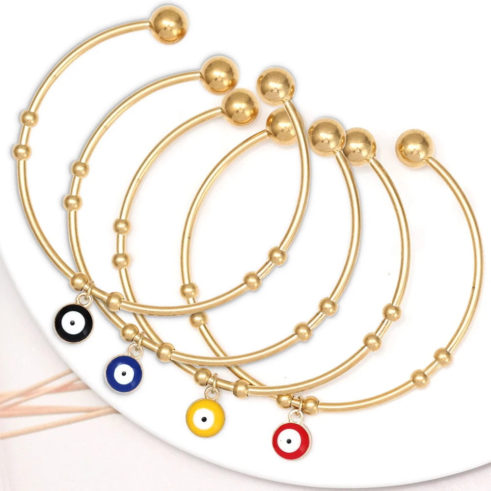 Evil Eye Stainless Steel Open Cuff Bangle