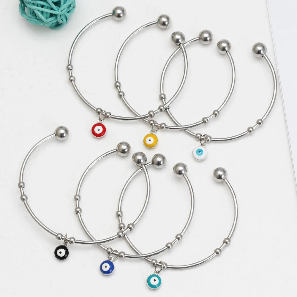 Evil Eye Stainless Steel Open Cuff Bangle
