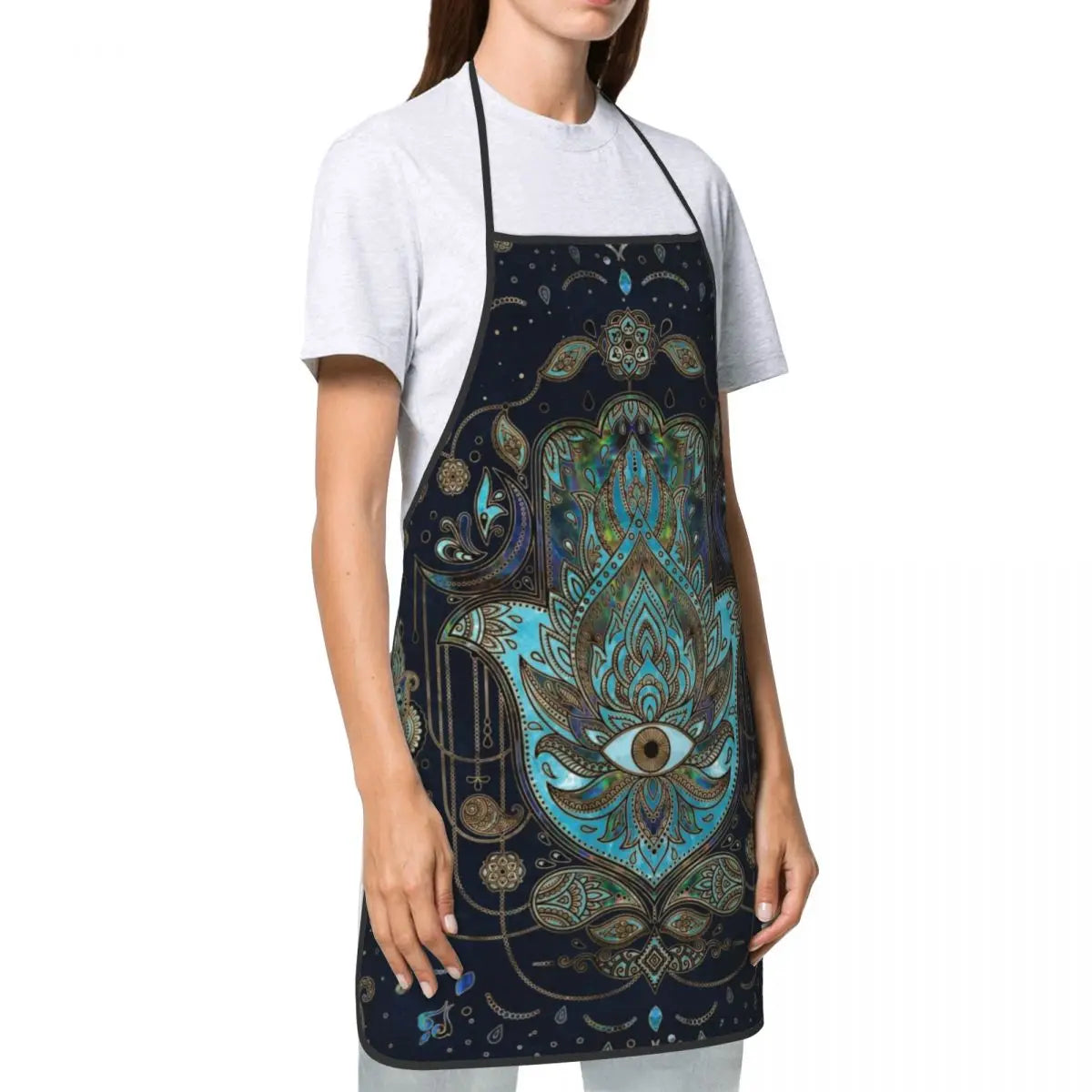 Hand Of Fatima Blue Gemstones Kitchen Chef Cooking Baking Apron Women Men Hamsa Hand Evil Eye Tablier Cuisine for Painting