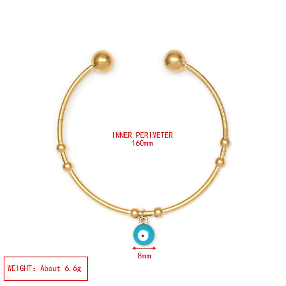Evil Eye Stainless Steel Open Cuff Bangle