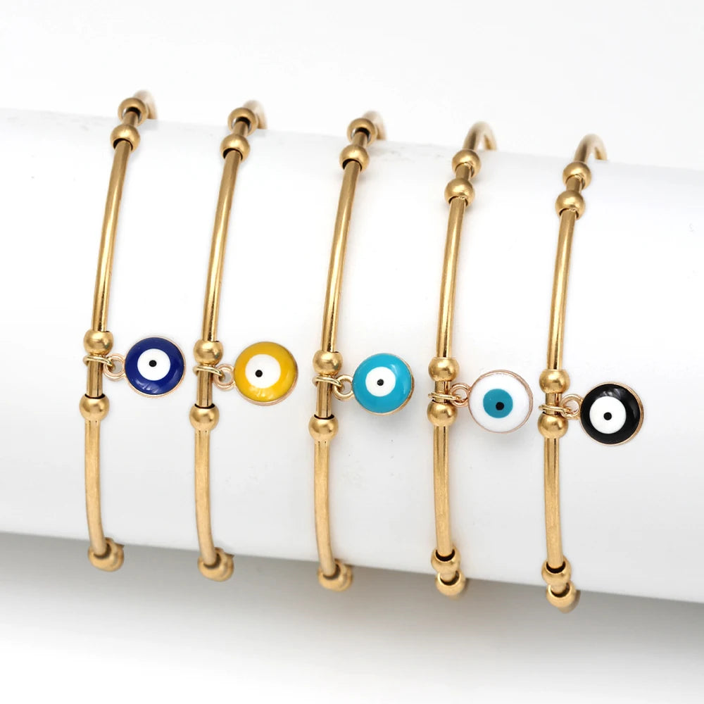 Evil Eye Stainless Steel Open Cuff Bangle