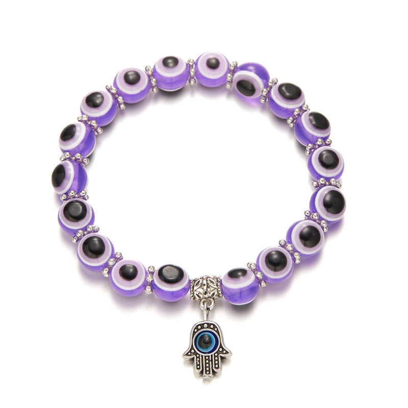 Multicolor Evil Eye Hamsa Hand Pendant Bracelet