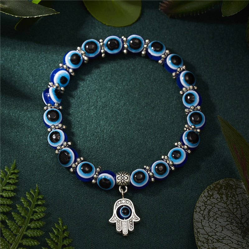Multicolor Evil Eye Hamsa Hand Pendant Bracelet