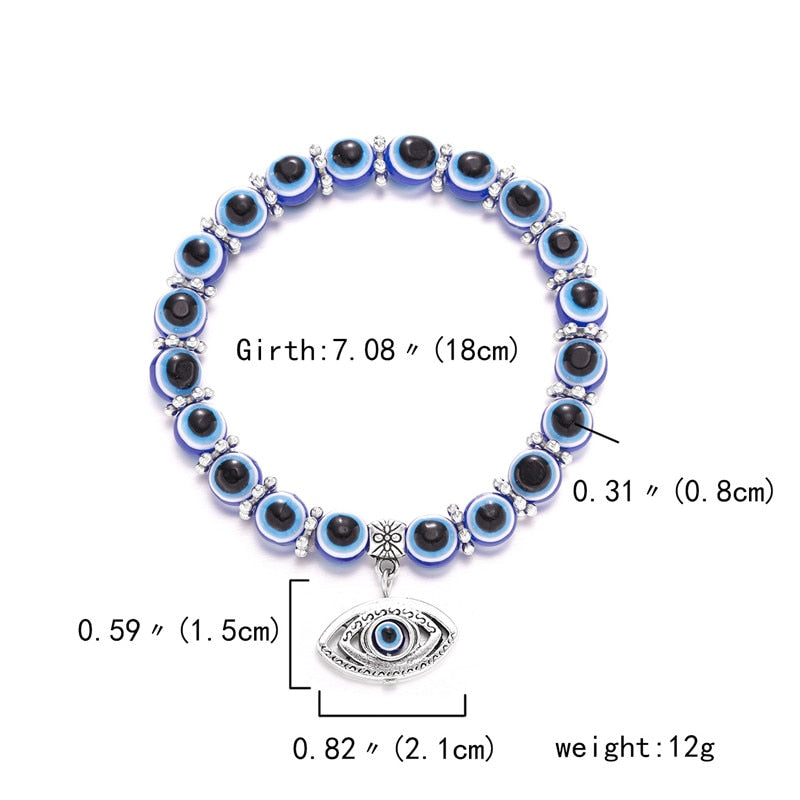 Multicolor Evil Eye Hamsa Hand Pendant Bracelet