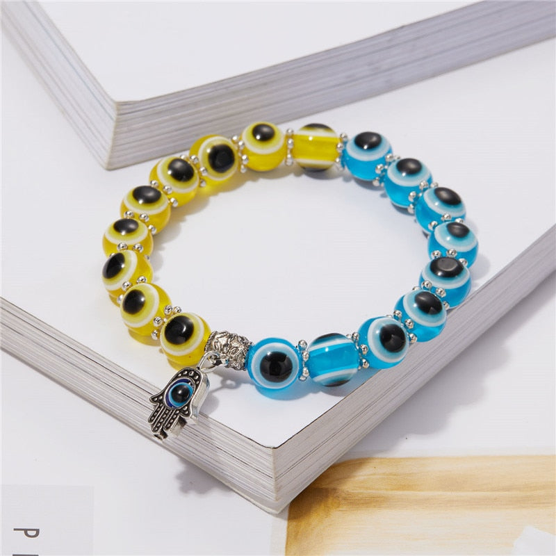 Multicolor Evil Eye Hamsa Hand Pendant Bracelet