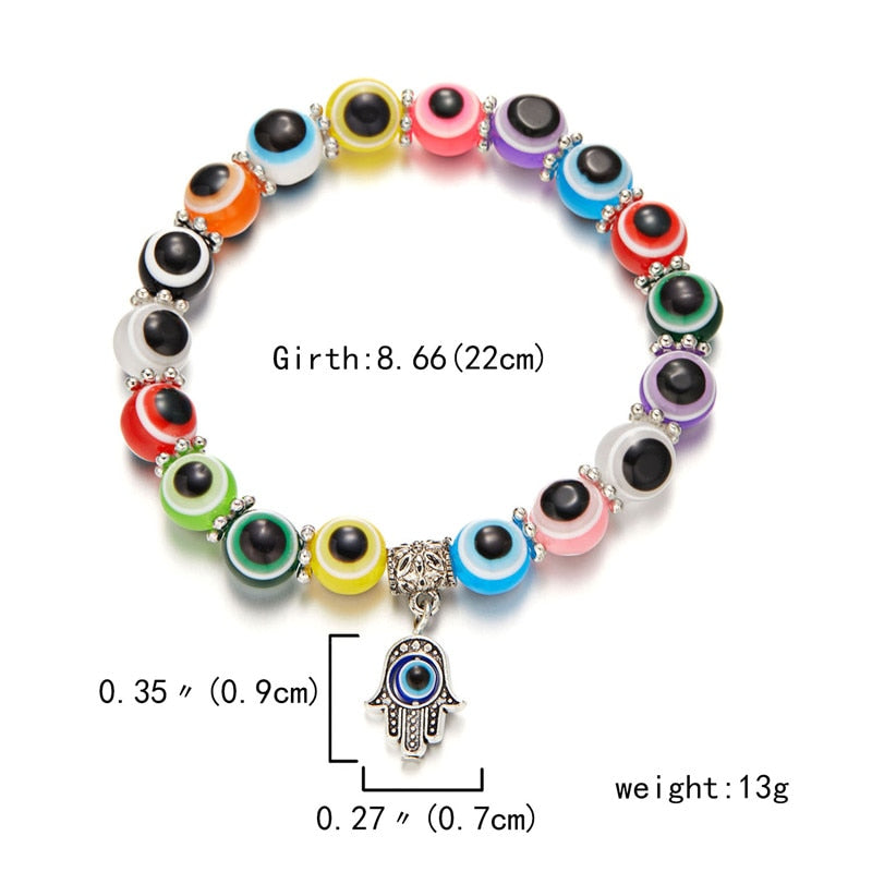 Multicolor Evil Eye Hamsa Hand Pendant Bracelet
