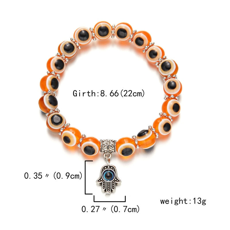 Multicolor Evil Eye Hamsa Hand Pendant Bracelet
