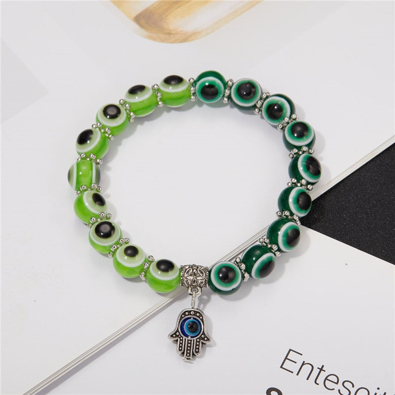Multicolor Evil Eye Hamsa Hand Pendant Bracelet