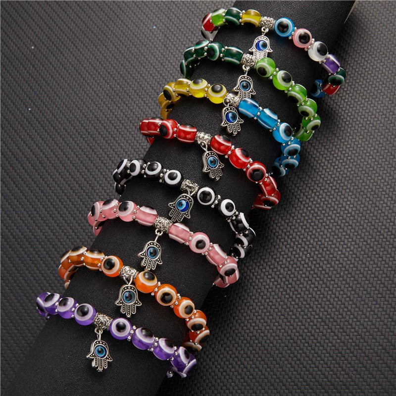 Multicolor Evil Eye Hamsa Hand Pendant Bracelet