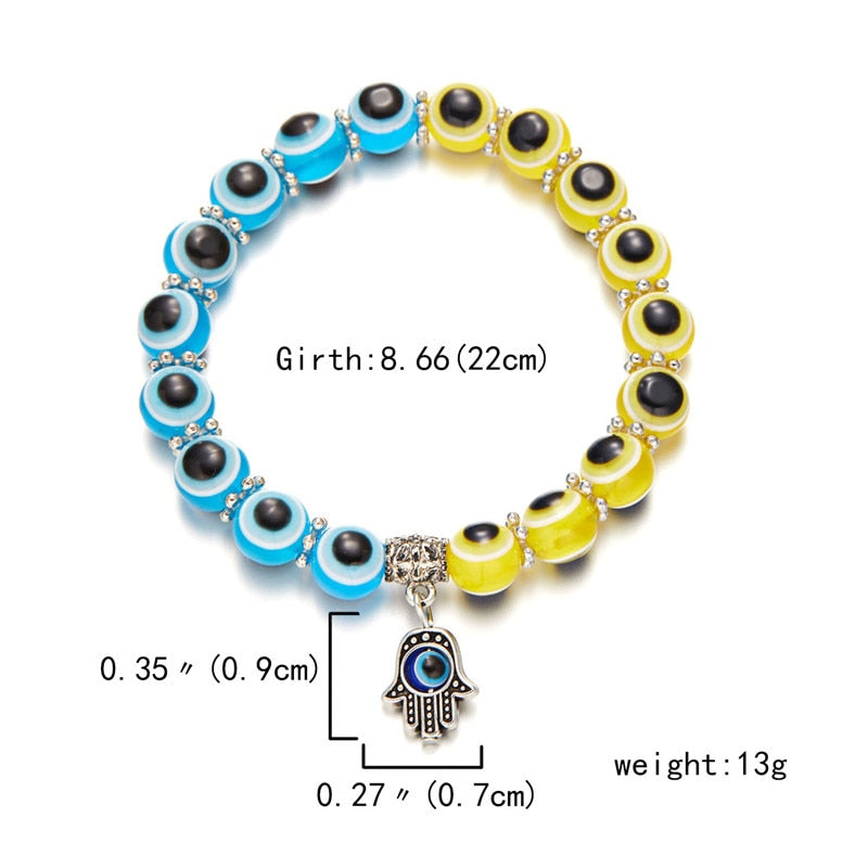 Multicolor Evil Eye Hamsa Hand Pendant Bracelet