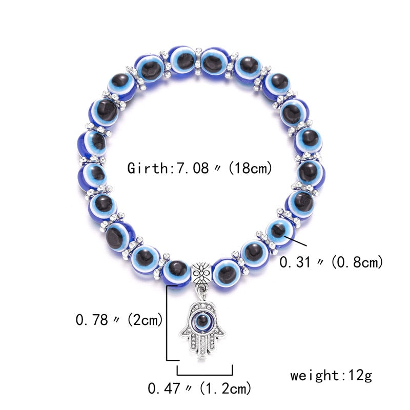 Multicolor Evil Eye Hamsa Hand Pendant Bracelet