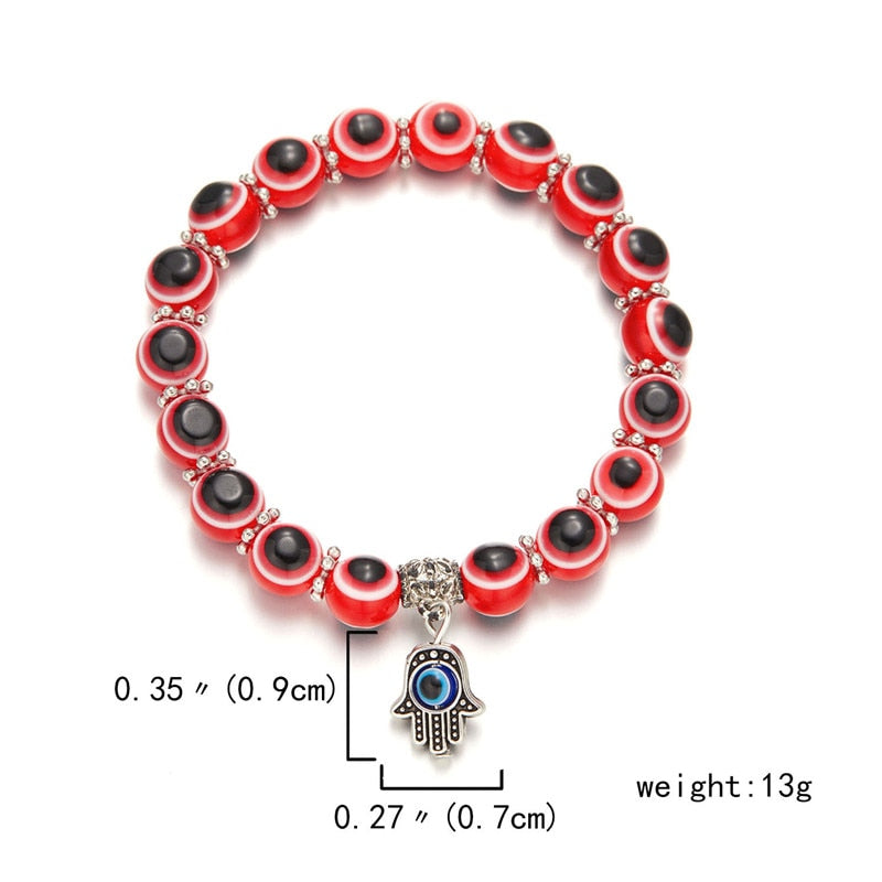 Multicolor Evil Eye Hamsa Hand Pendant Bracelet