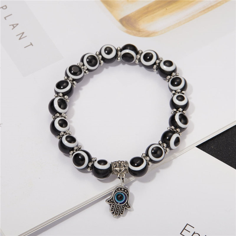 Multicolor Evil Eye Hamsa Hand Pendant Bracelet
