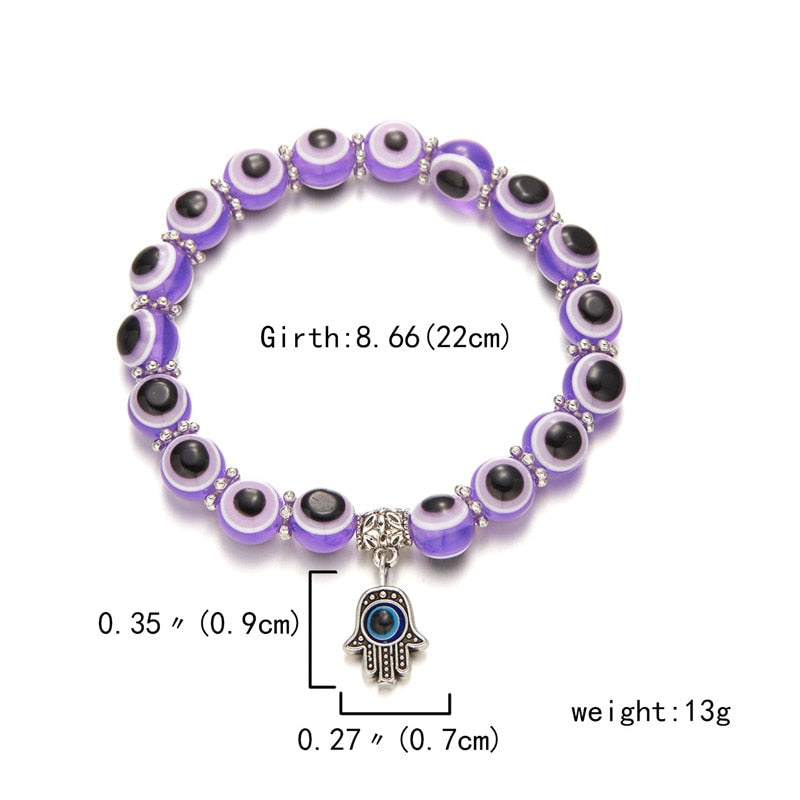 Multicolor Evil Eye Hamsa Hand Pendant Bracelet