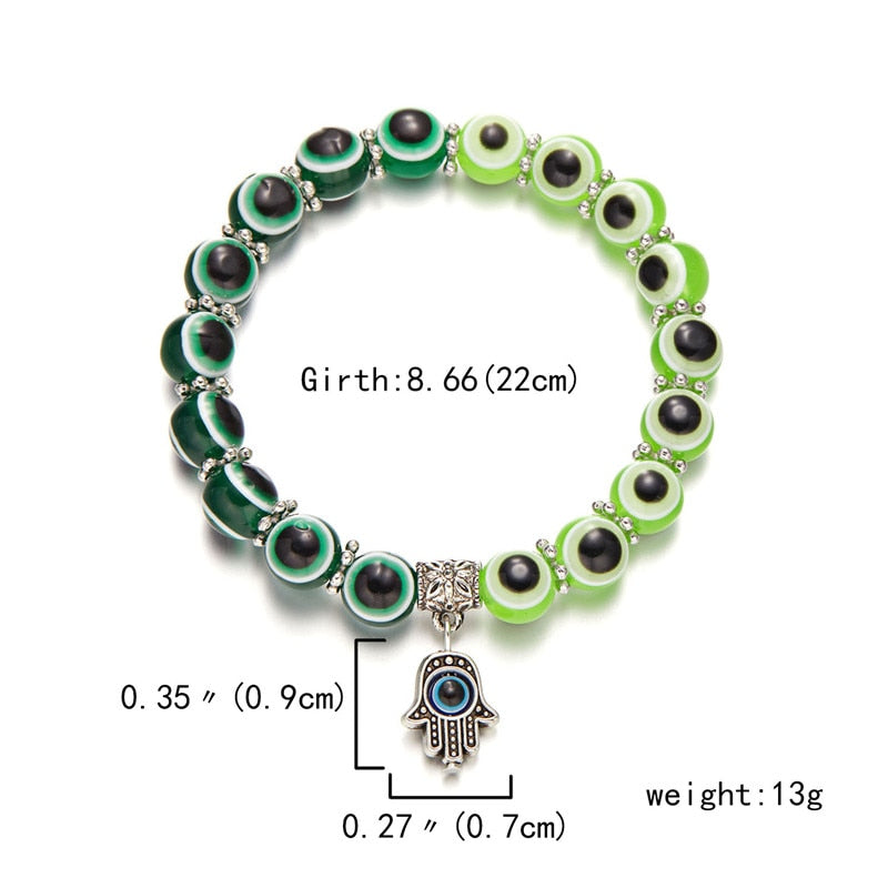 Multicolor Evil Eye Hamsa Hand Pendant Bracelet