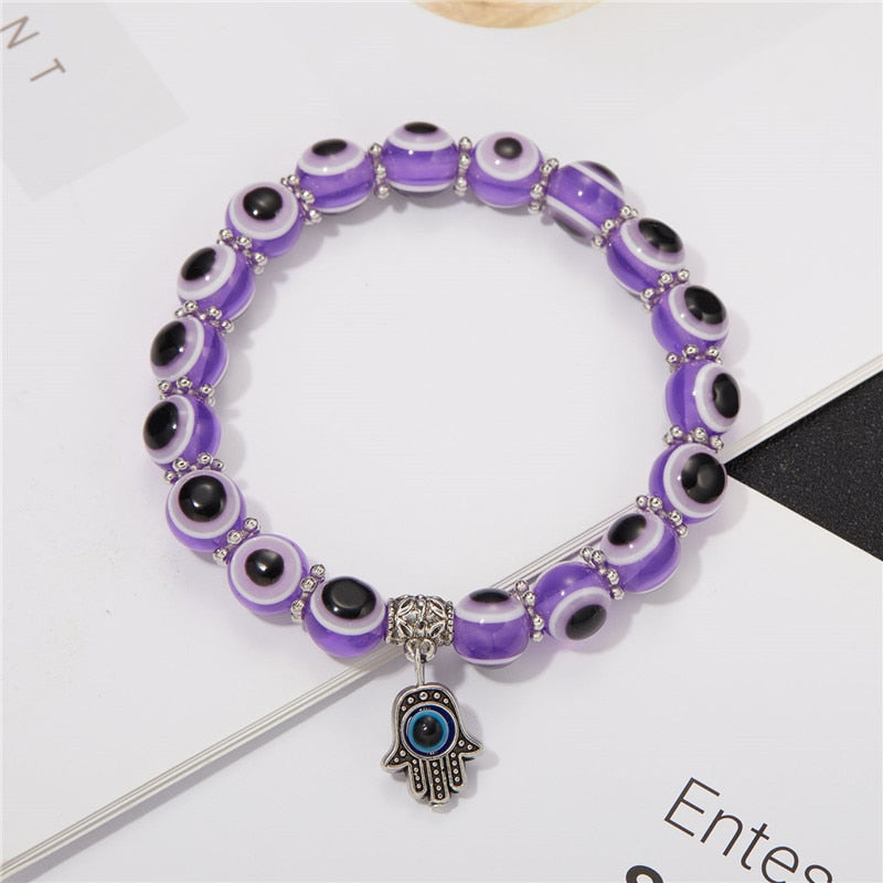 Multicolor Evil Eye Hamsa Hand Pendant Bracelet