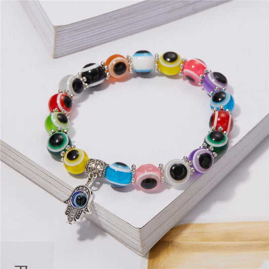 Multicolor Evil Eye Hamsa Hand Pendant Bracelet