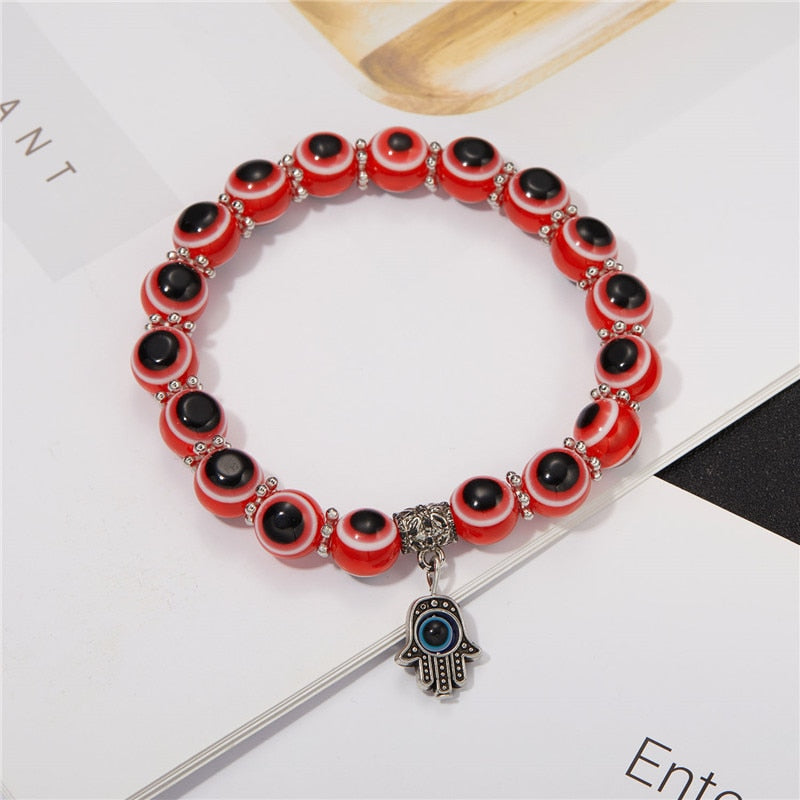 Multicolor Evil Eye Hamsa Hand Pendant Bracelet