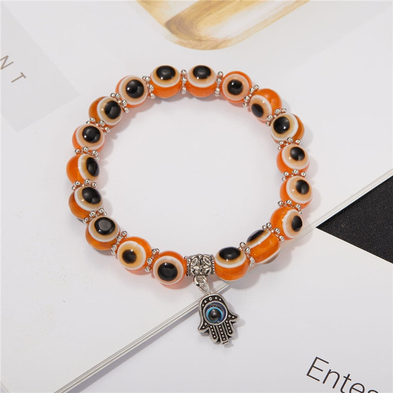 Multicolor Evil Eye Hamsa Hand Pendant Bracelet