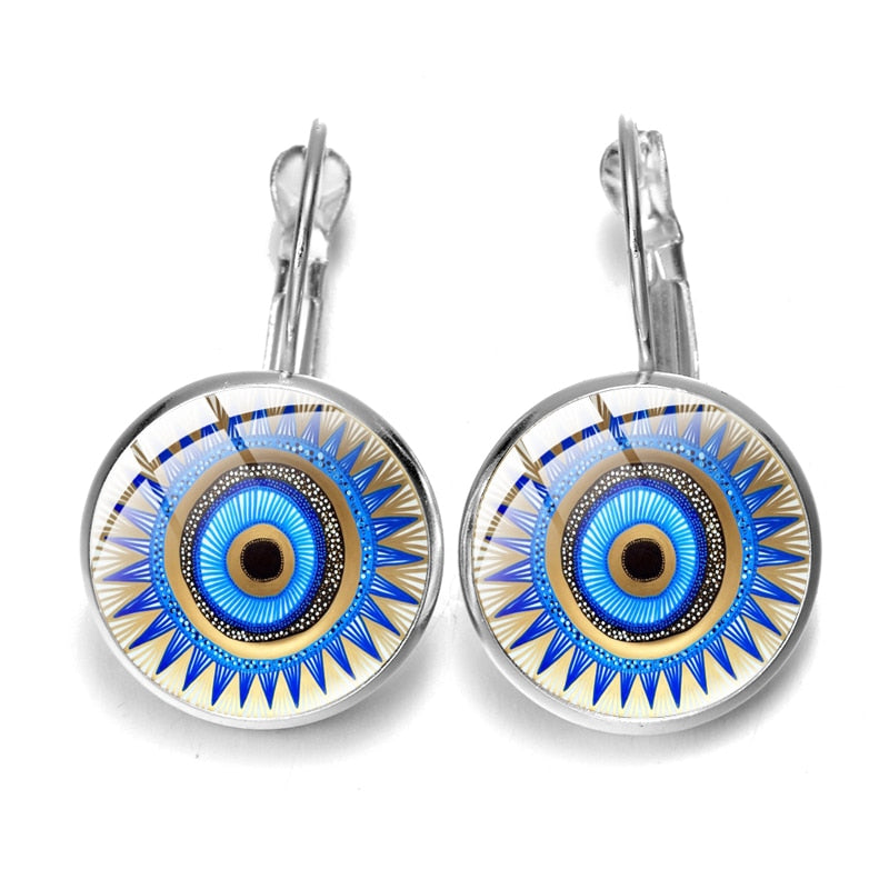 Blue Evil Eye Hoop Earrings For Women
