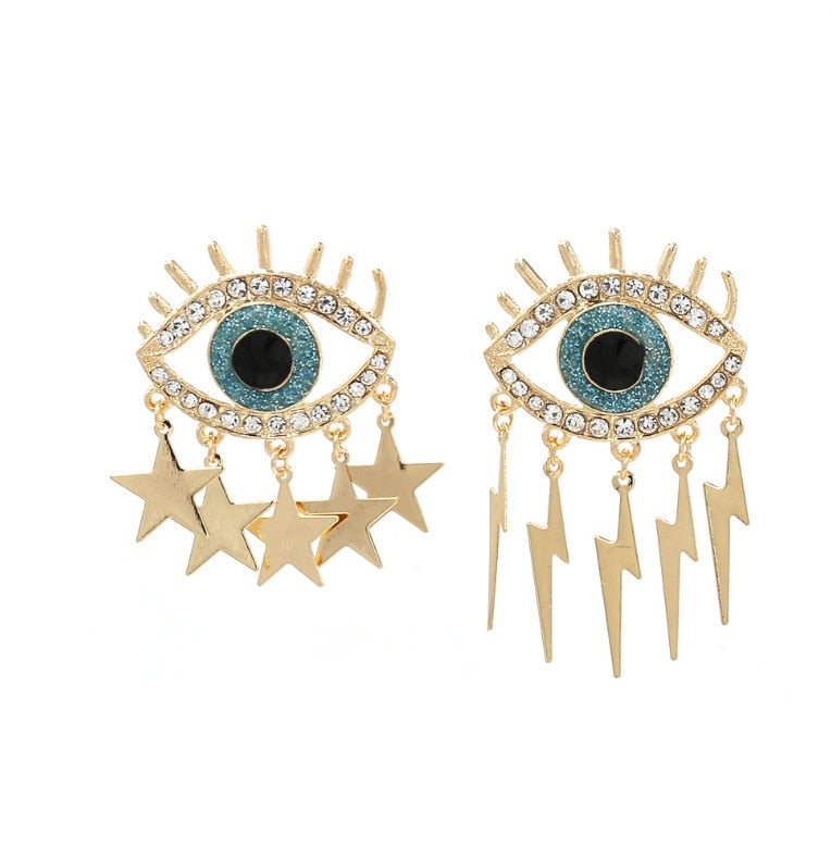 Rhinestone Evil Eye Drop Earrings