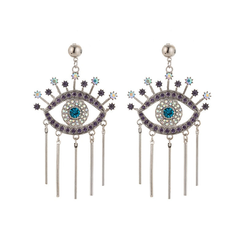 Rhinestone Evil Eye Drop Earrings