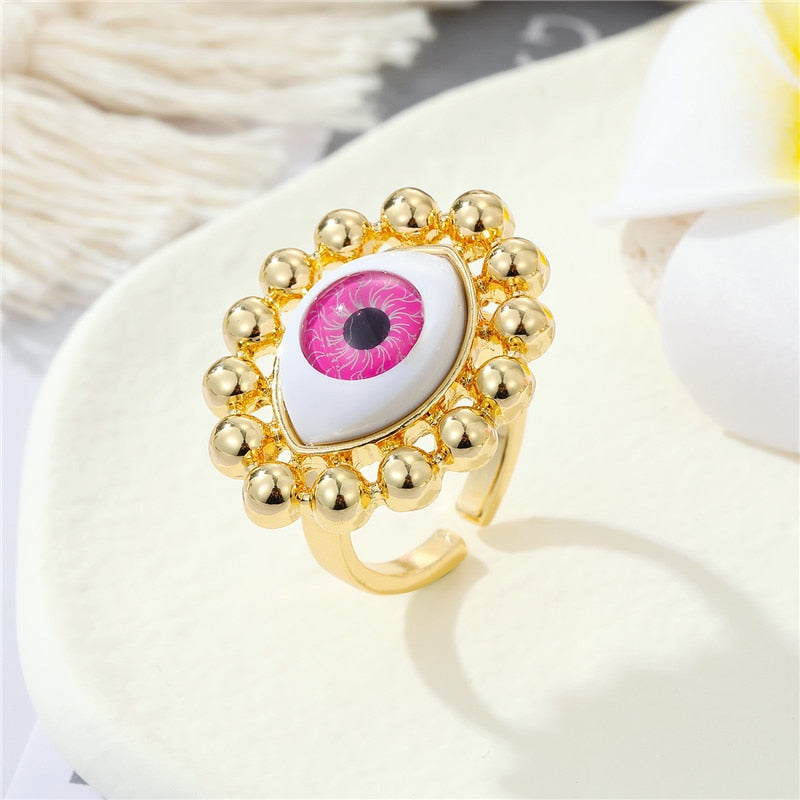 Evil Eye Metal Bead Adjustable Ring