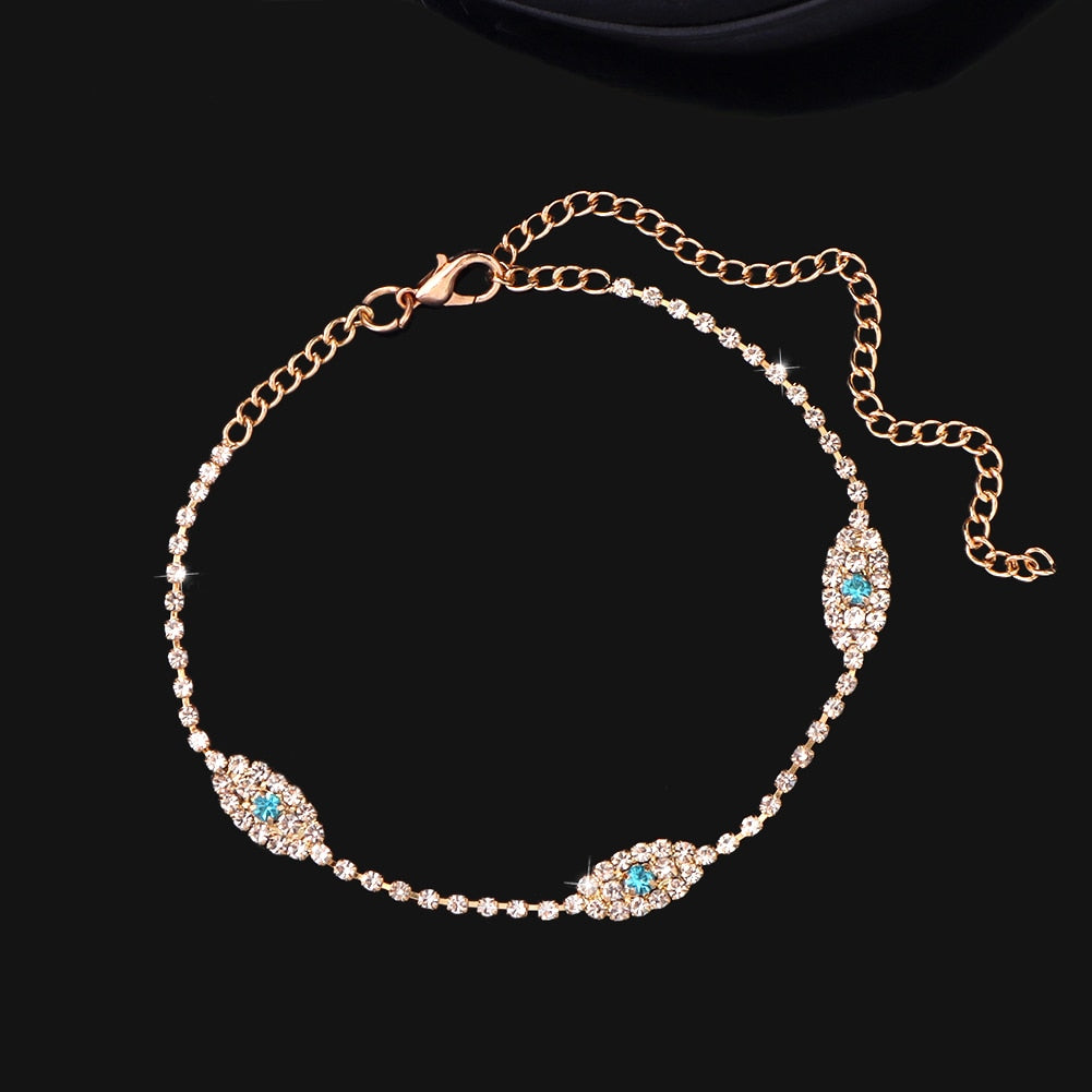 Evil Eye Shiny Crystal Tennis Anklet