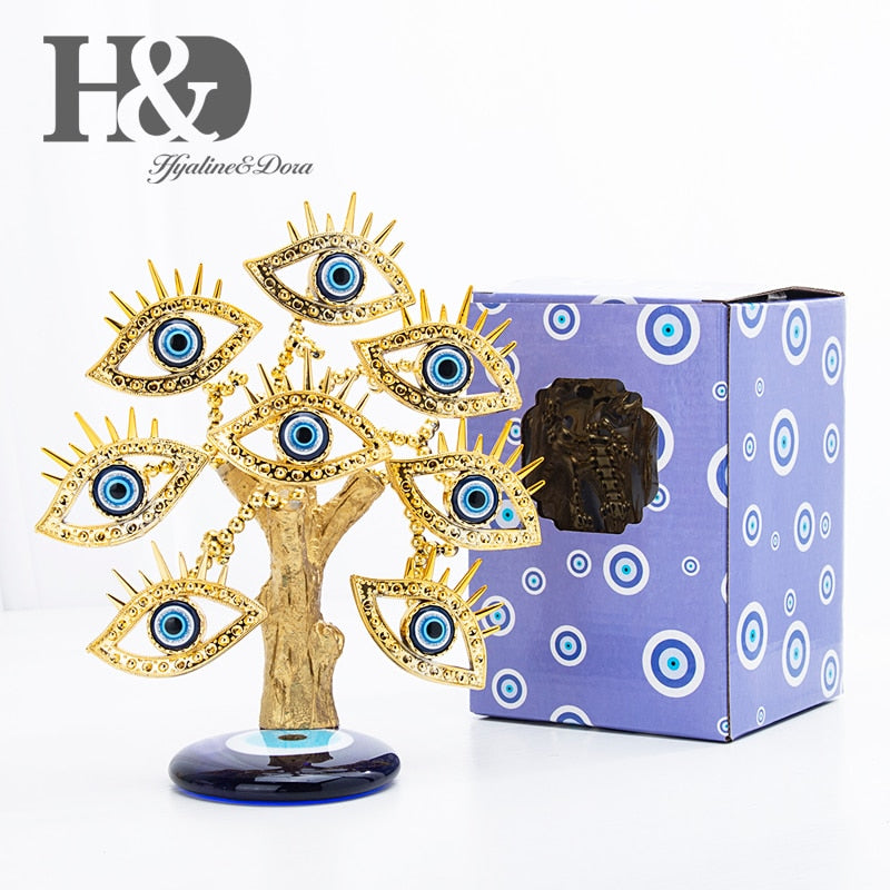 Blue Evil Eye Gold Figurine Lucky Tree