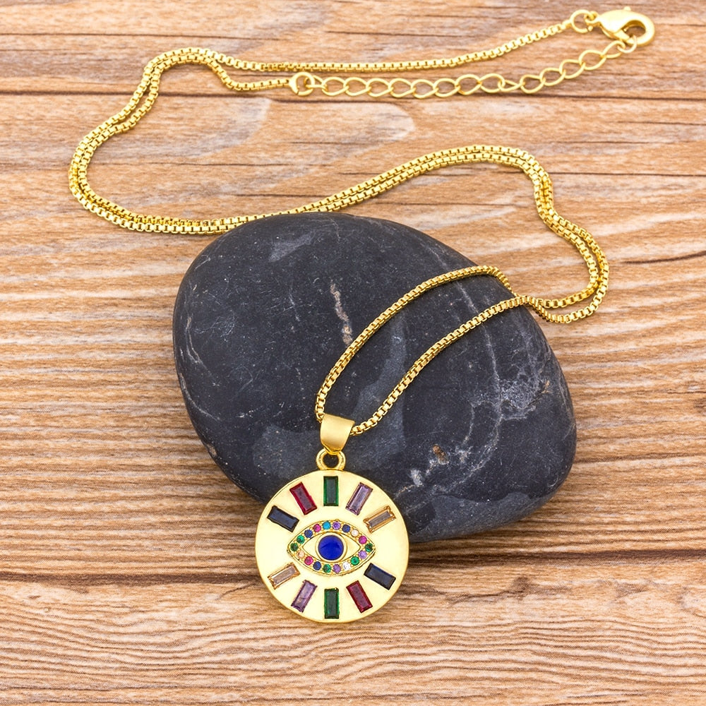 Evil Eye Pendant Necklace with Colorful Stones