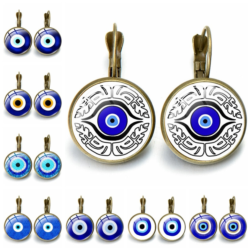 Blue Evil Eye Hoop Earrings For Women