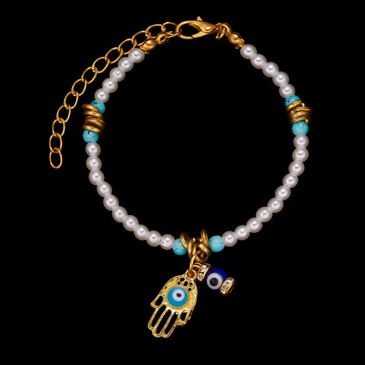 Golden Hamsa Hand Evil Eye Bracelet