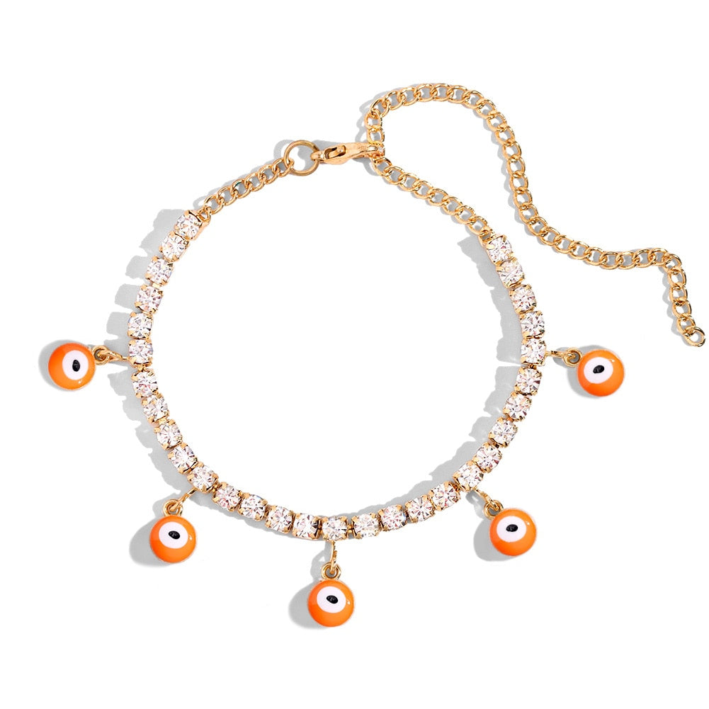 Blue Evil Eye Pendant Tennis Chain Anklet