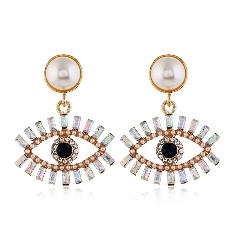 Rhinestone Evil Eye Drop Earrings