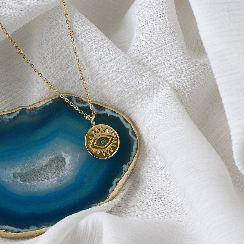 14K Gold Style Evil Eye Necklace