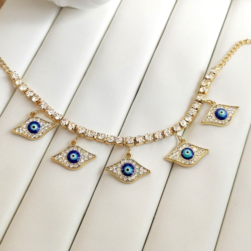Blue Evil Eye Pendant Tennis Chain Anklet