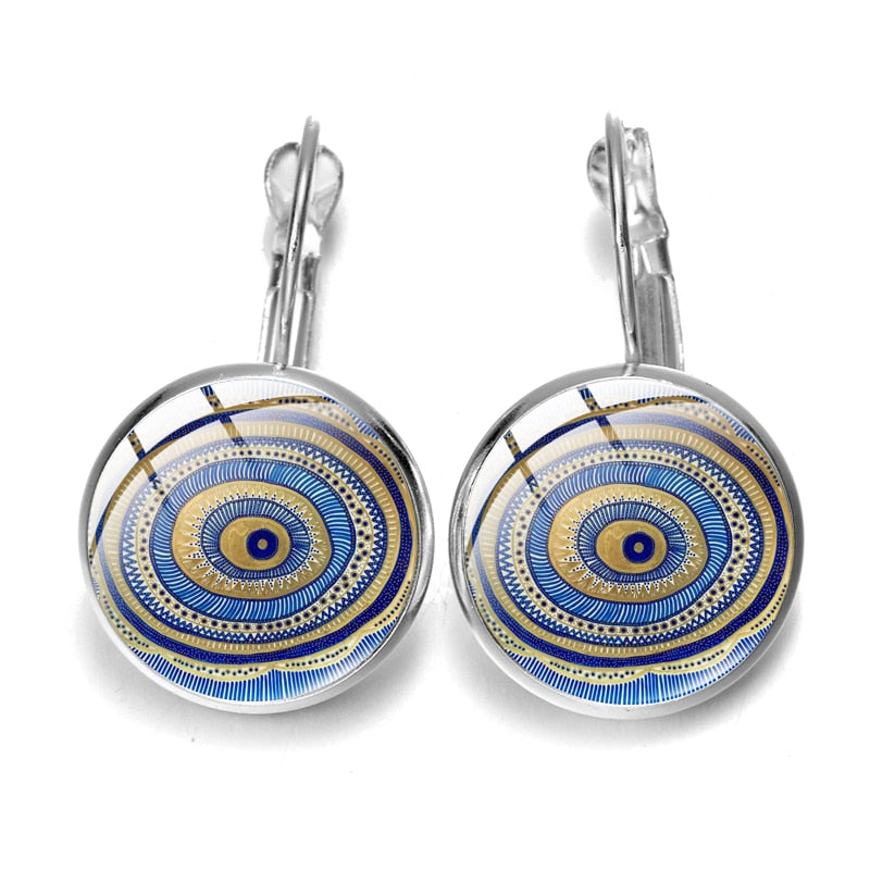 Blue Evil Eye Hoop Earrings For Women