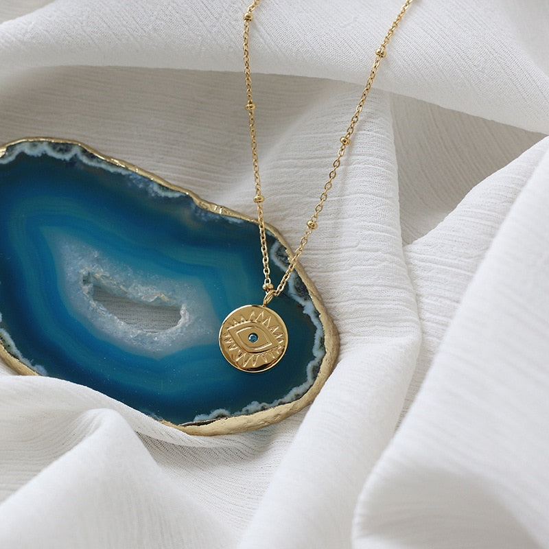 14K Gold Style Evil Eye Necklace