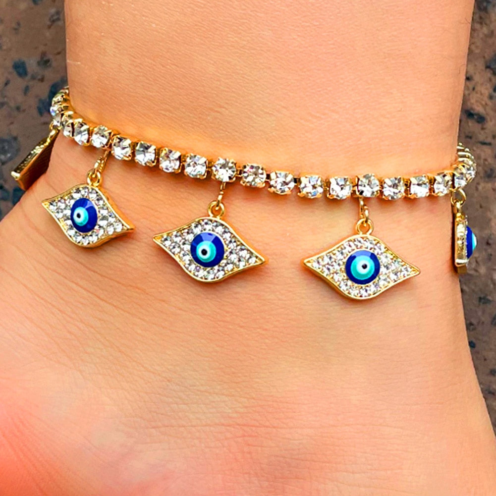 Blue Evil Eye Pendant Tennis Chain Anklet