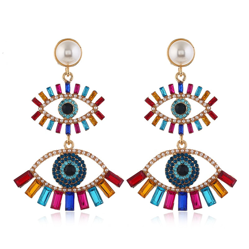 Rhinestone Evil Eye Drop Earrings