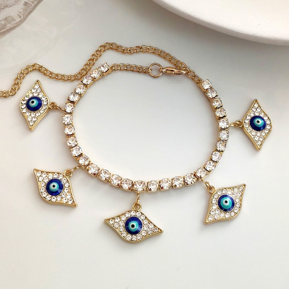 Blue Evil Eye Pendant Tennis Chain Anklet