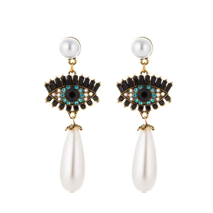 Rhinestone Evil Eye Drop Earrings