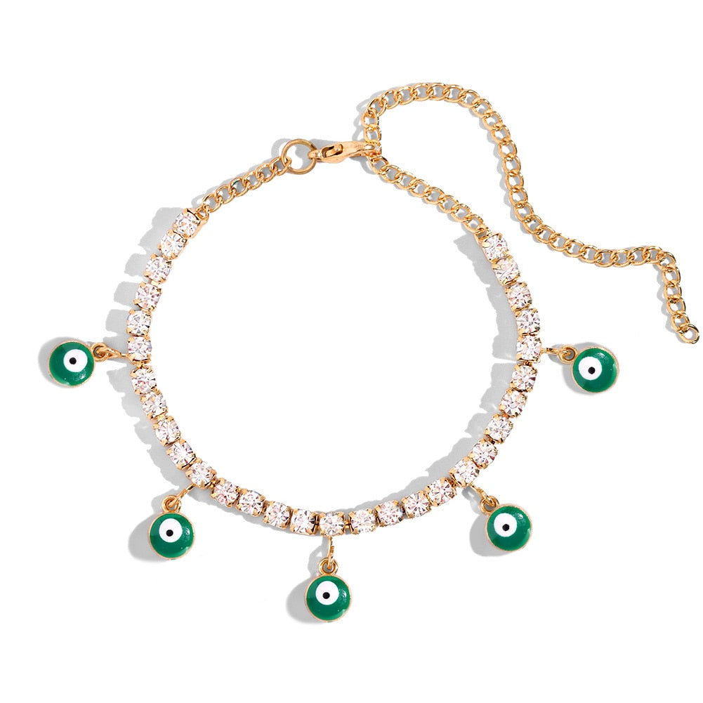 Blue Evil Eye Pendant Tennis Chain Anklet