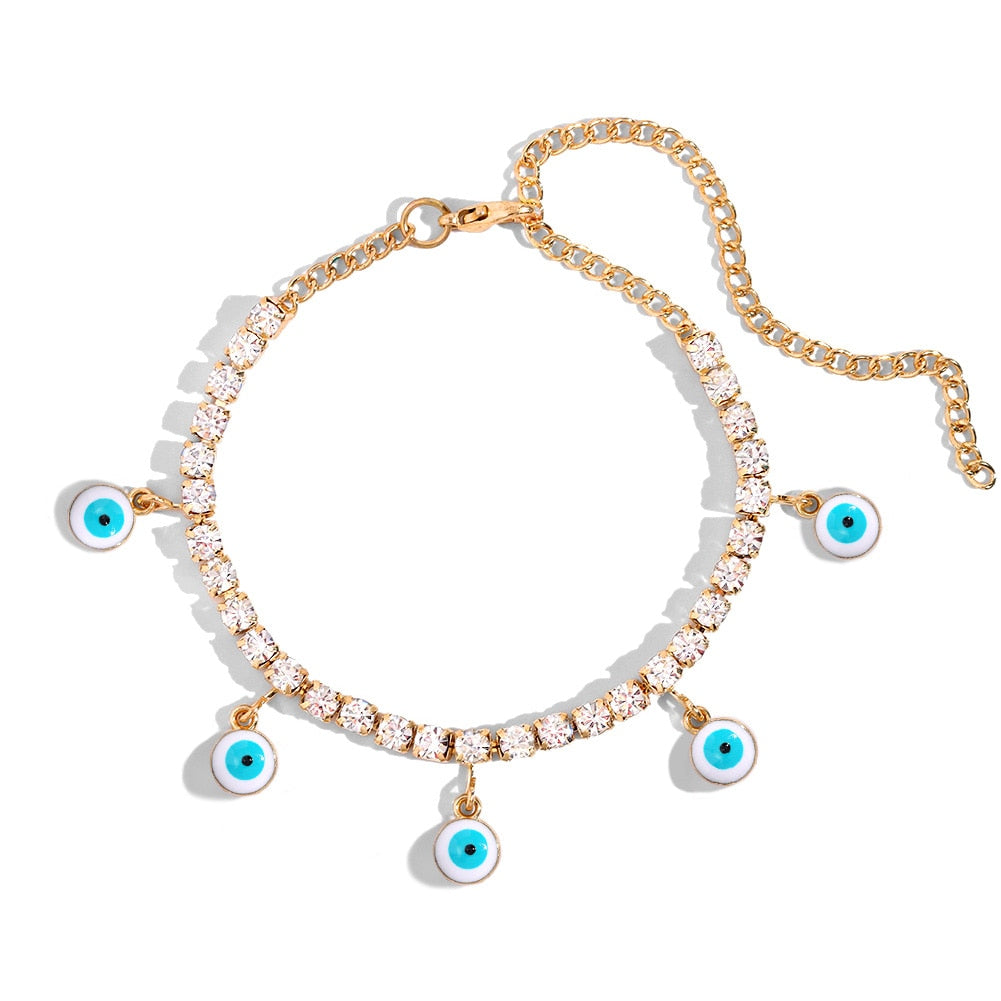 Blue Evil Eye Pendant Tennis Chain Anklet