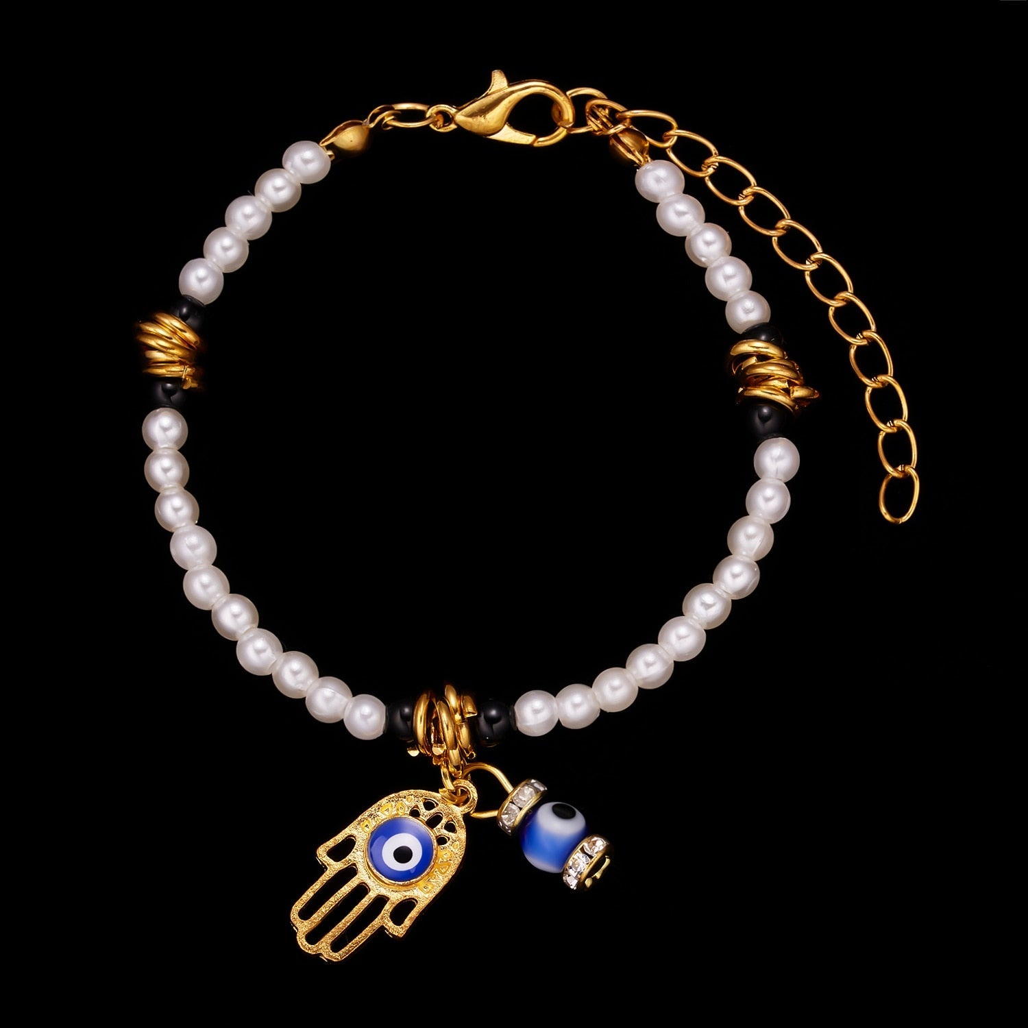Golden Hamsa Hand Evil Eye Bracelet