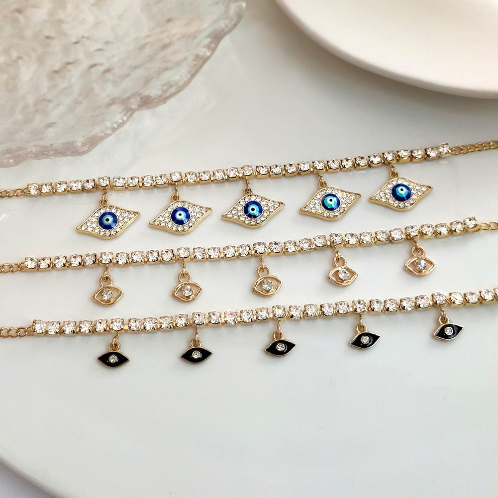 Blue Evil Eye Pendant Tennis Chain Anklet