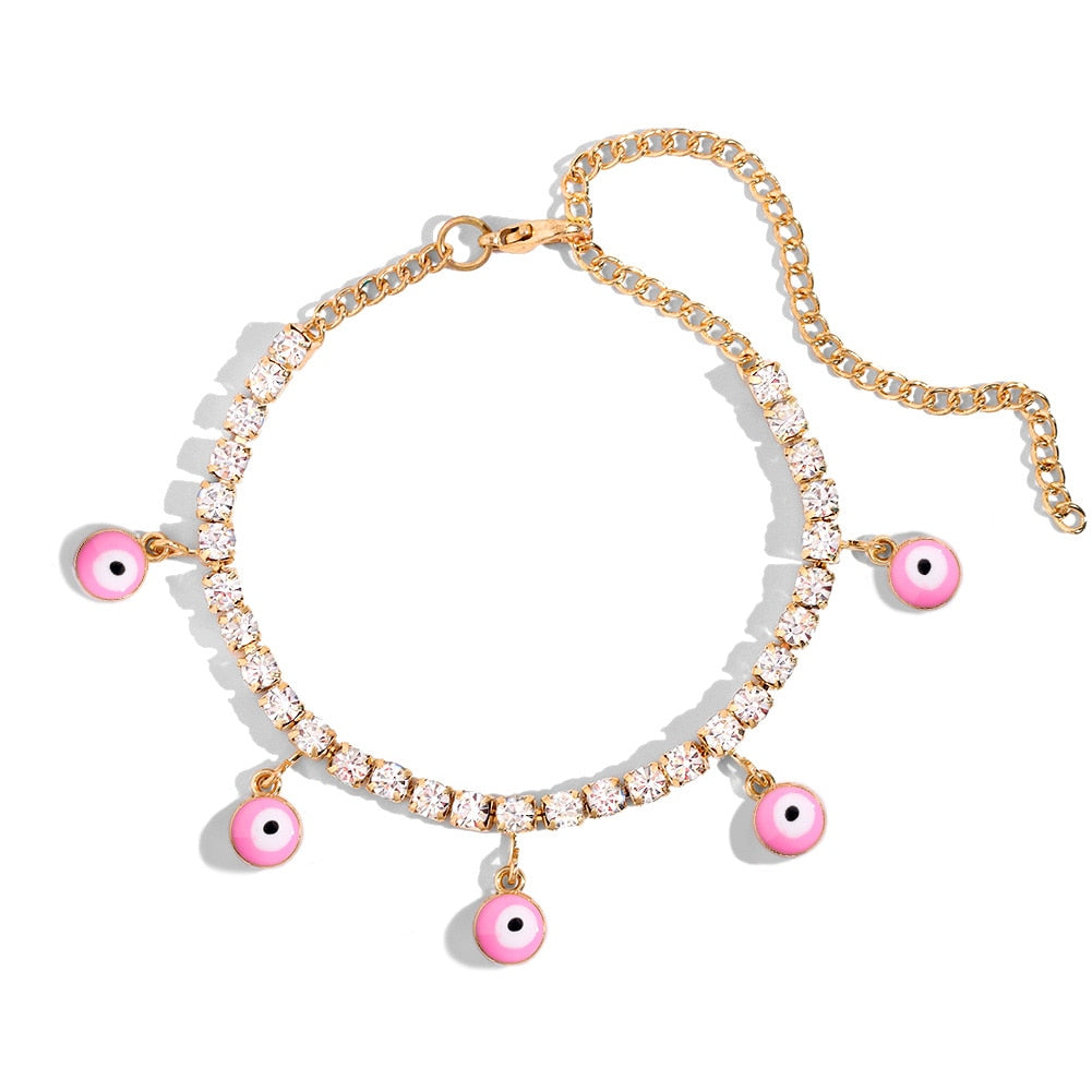 Blue Evil Eye Pendant Tennis Chain Anklet
