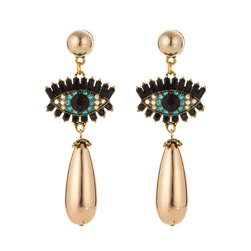 Rhinestone Evil Eye Drop Earrings